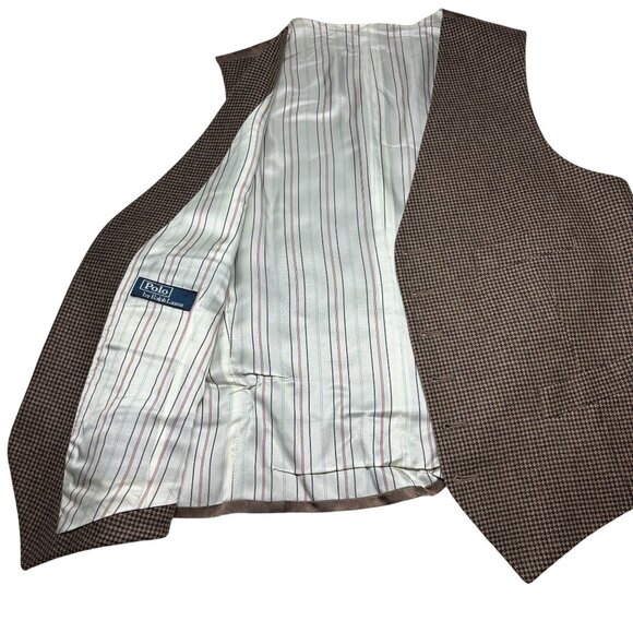 Polo Ralph Lauren Premium Wool Cashmere Vest Brown Plaid Made in‎ Italy NWOT - Picture 1 of 13